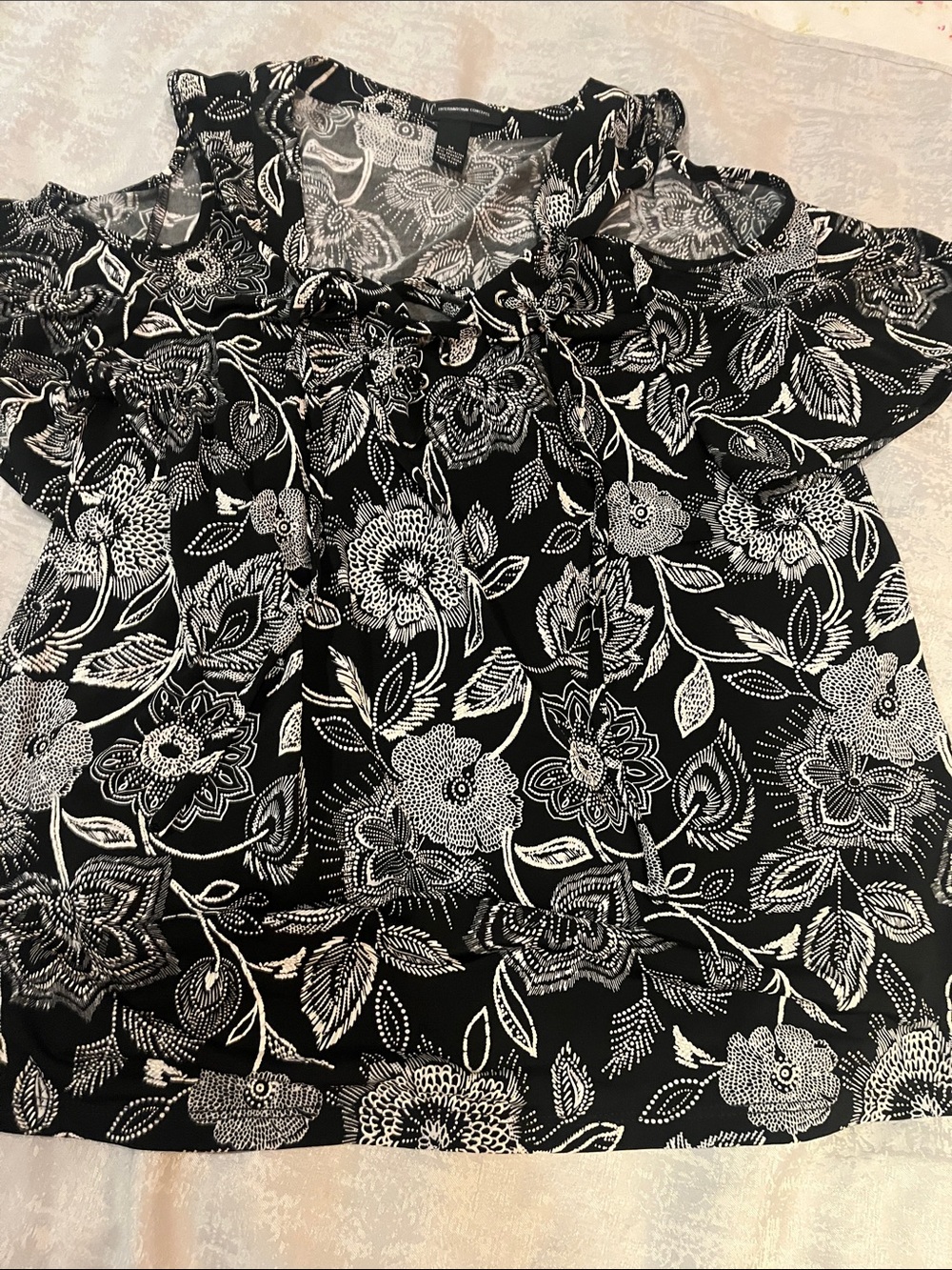 INC International Concepts Black & White Floral Blouse.